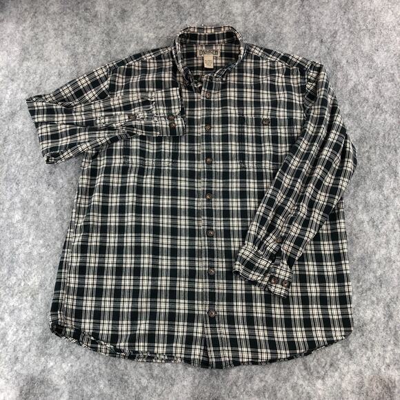 Duluth Mens Button Up Shirt XLT Black Cream Plaid Long Sleeve Front Pockets - Picture 3 of 9